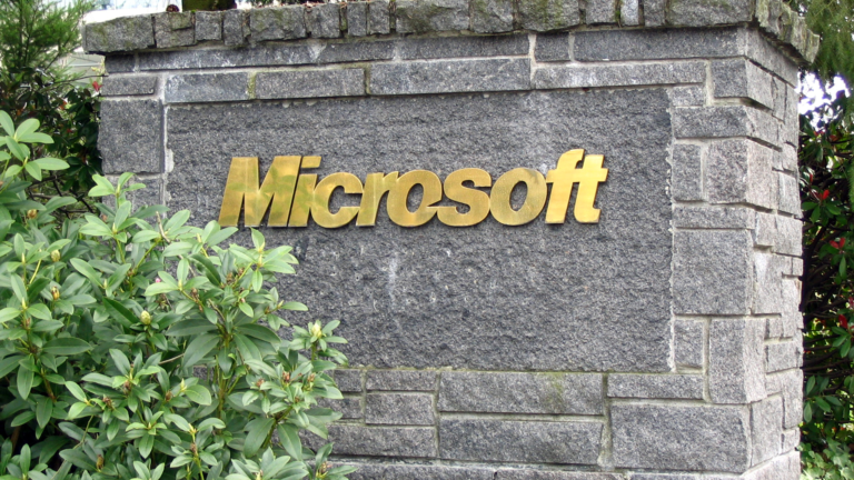 Microsoft logo sign at Redmond campus