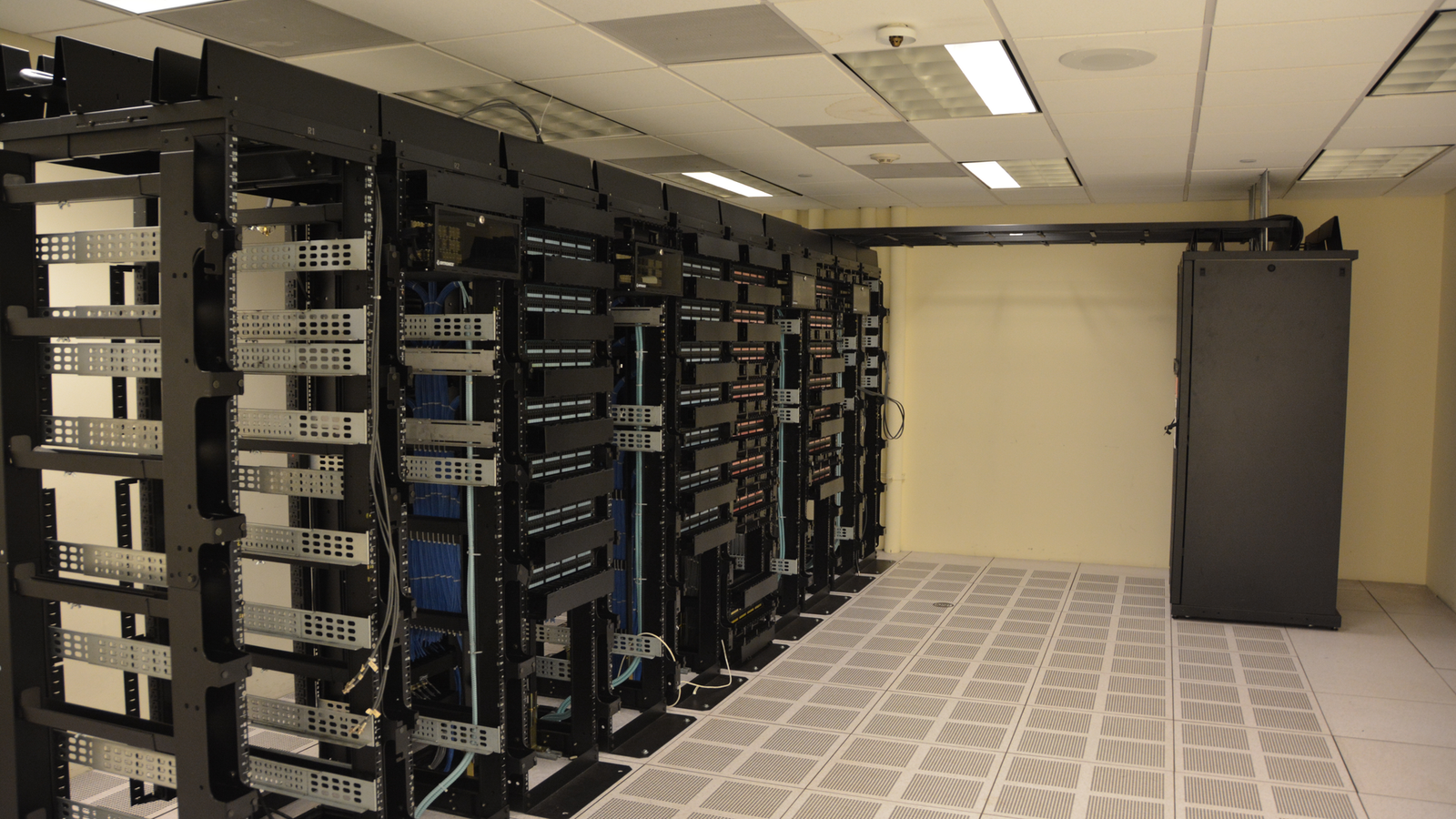 Rows of data center server racks