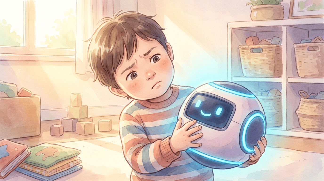 Child interacting with AI toy companion
