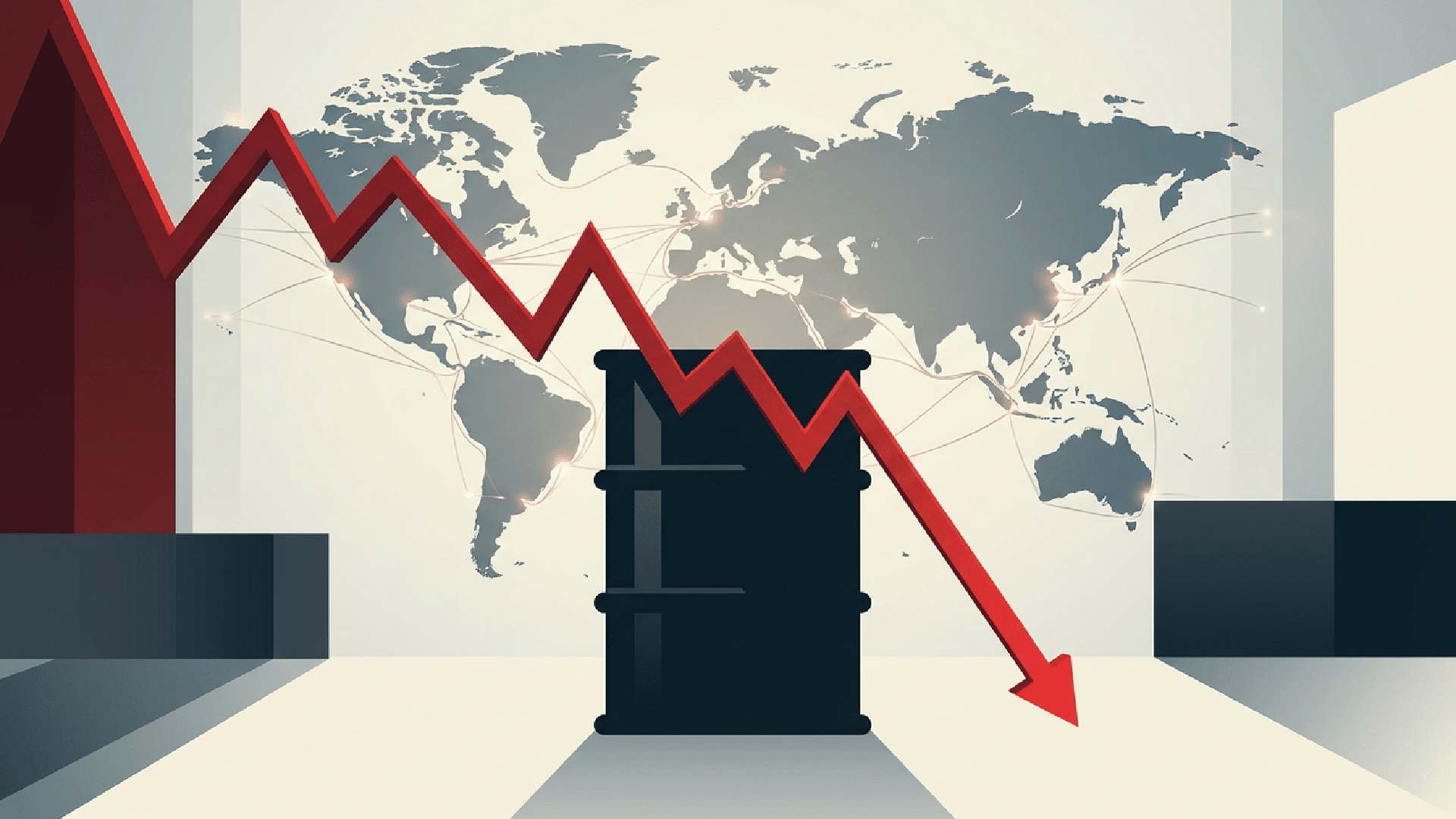 Editorial illustration of markets falling and oil rising