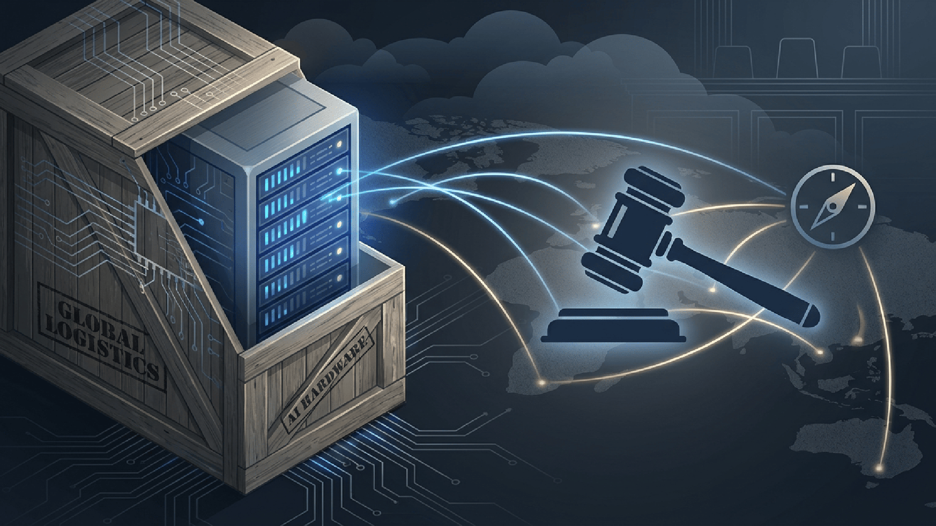 Editorial illustration representing an export-controls enforcement case