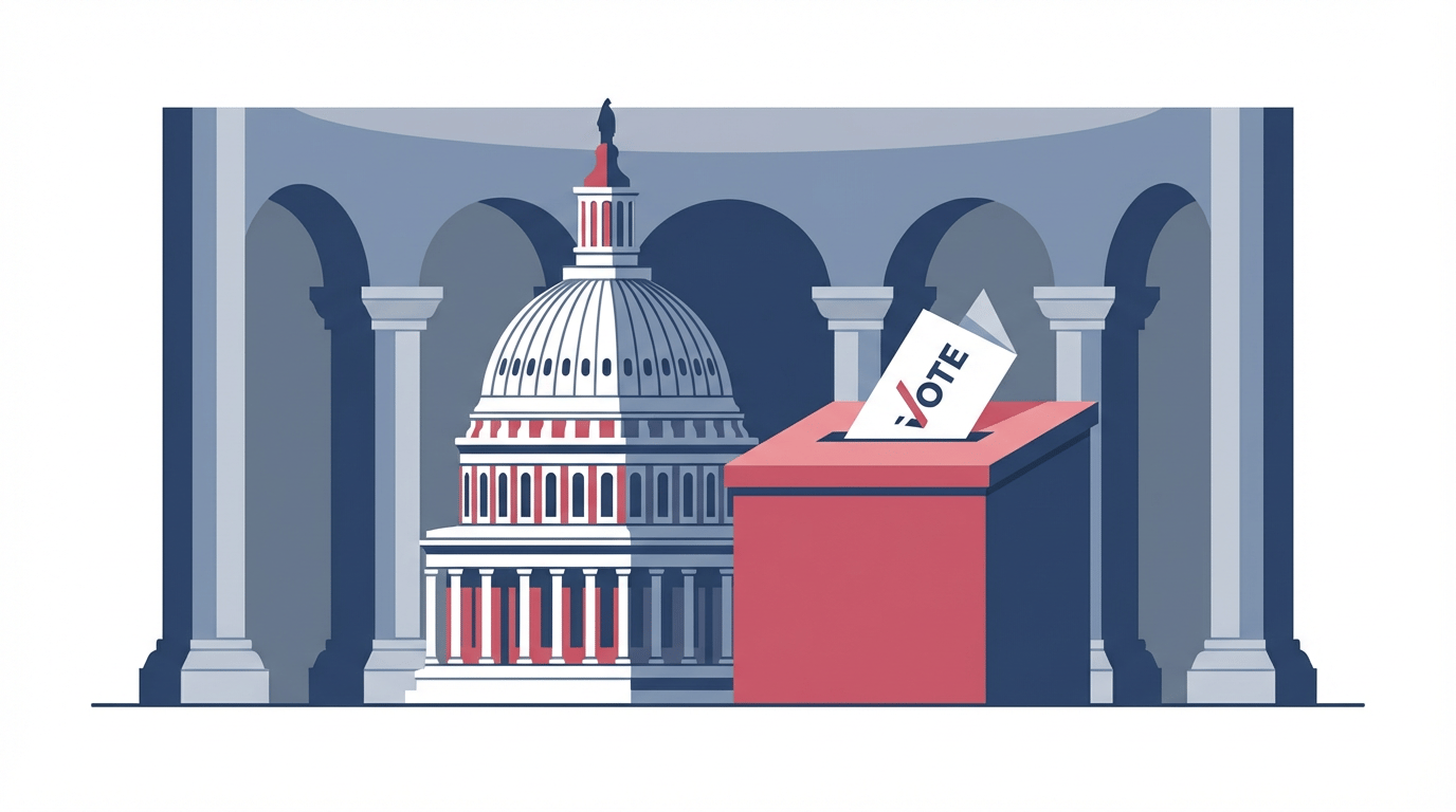 Editorial illustration representing a legislative vote